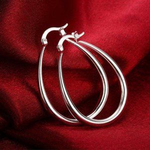 NEW 925 Sterling Silver 1.5'' Oval Hoop Earrings